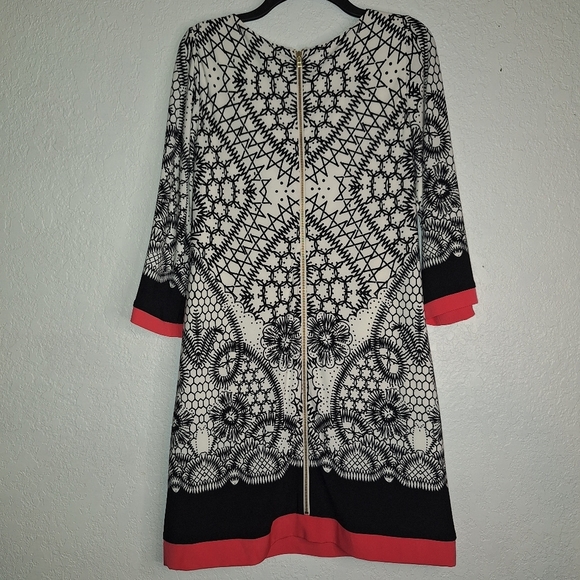Eliza J Black White Coral Stretch Shift Back Zip Dress Size 8 - Picture 2 of 10